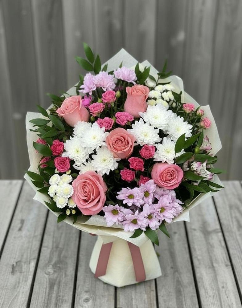 Букет цветов из: Альстромерии, Гвоздики, Розы и Хризантемы в Новой Ляле