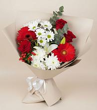 Букет цветов из:  Розы, Хризантемы, Герберы и Лилии в Новой Ляле
