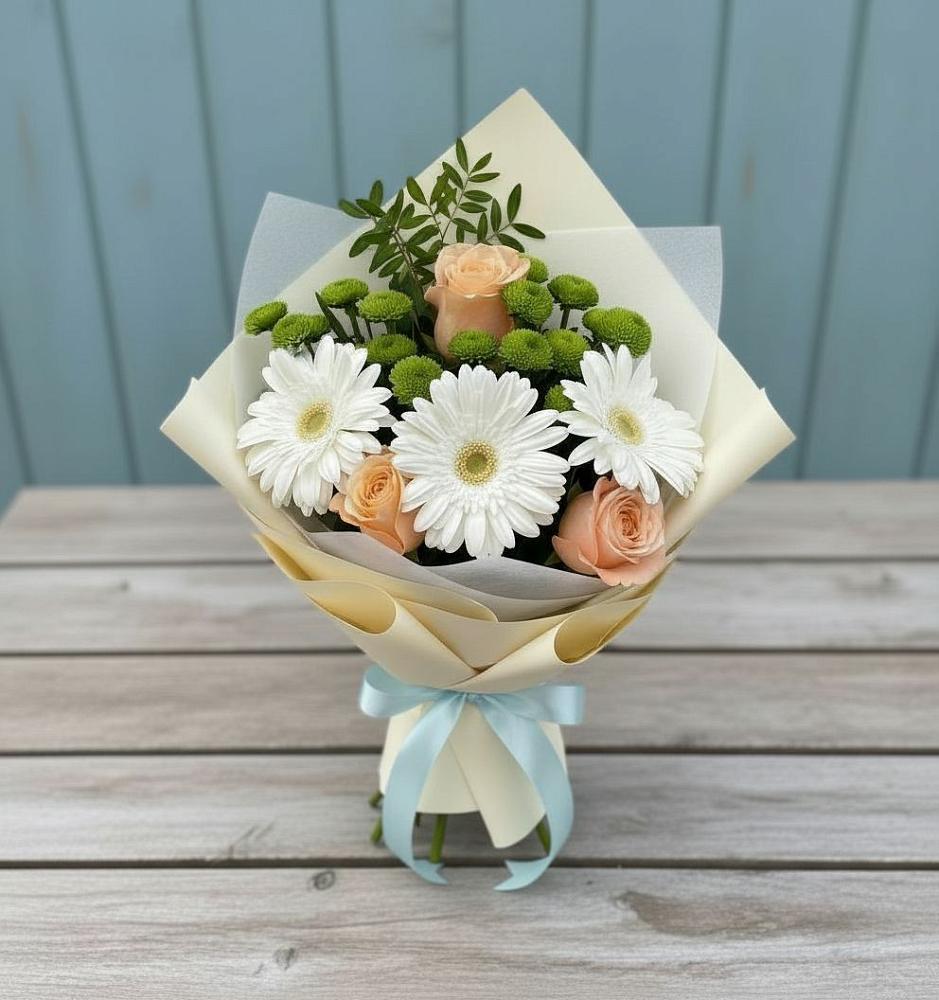 Букет цветов из: Герберы, Розы и Хризантемы в Новой Ляле