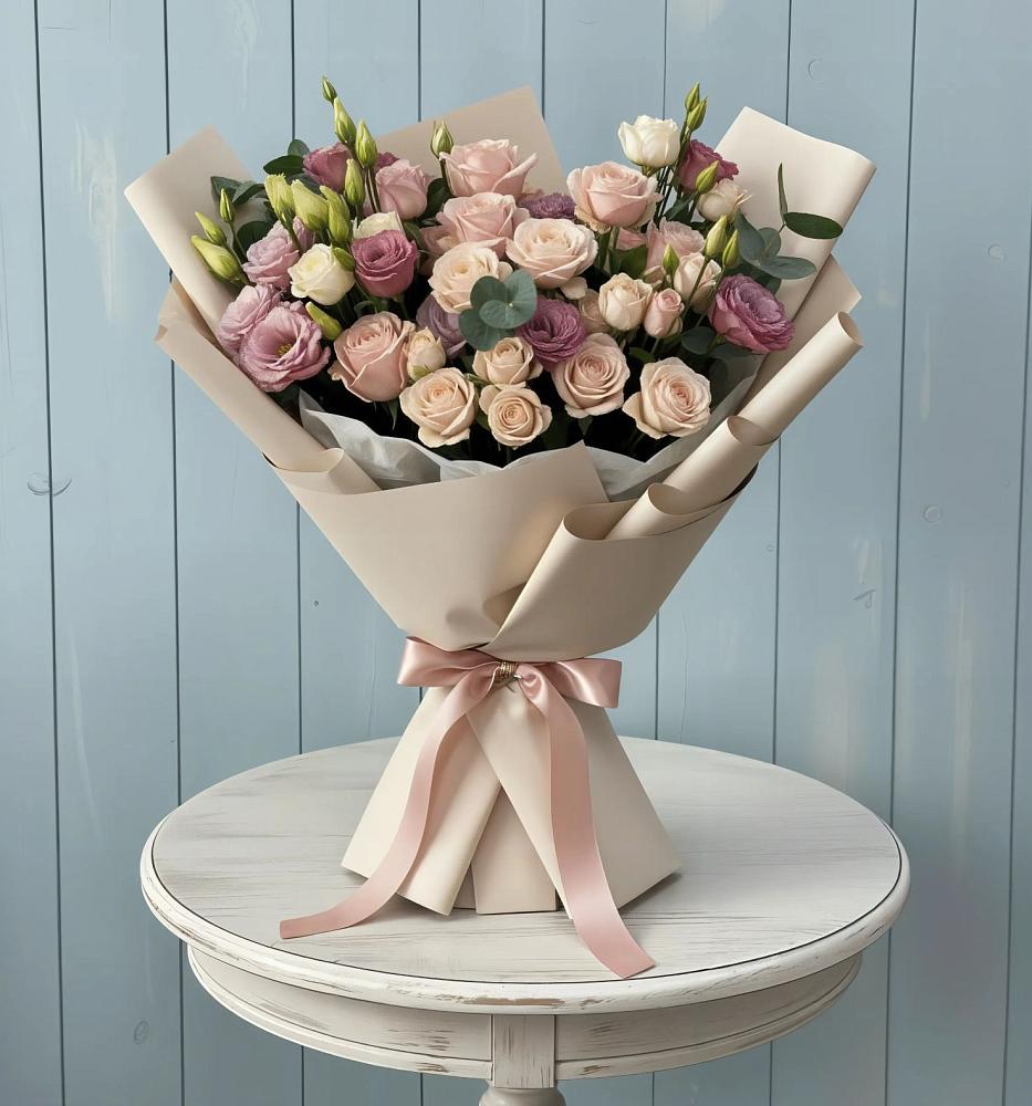 Букет цветов из: Розы и Лизиантусы в Новой Ляле