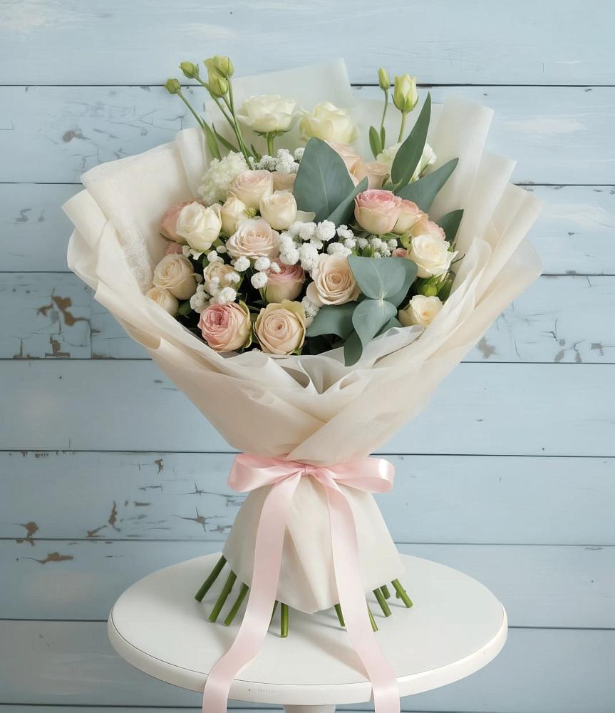 Букет цветов из: Розы и Лизиантусы в Новой Ляле